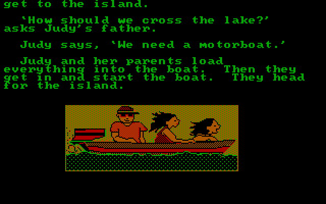 Tinker Tales IBM PC/Compatibles Screenshot: Riding in a motorboat.