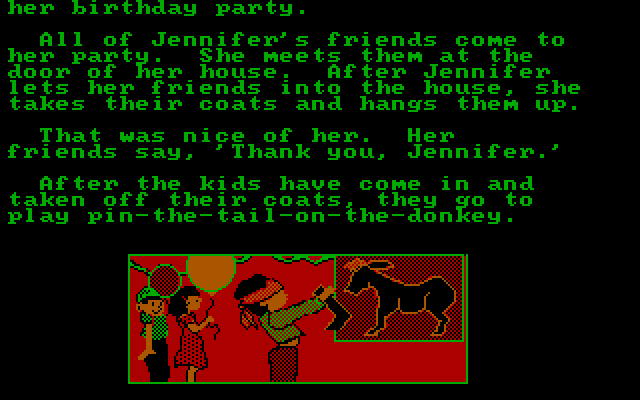 Tinker Tales IBM PC/Compatibles Screenshot: Pin the tail on the donkey.