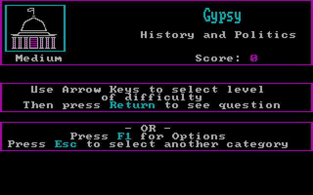 Trivia Savant IBM PC/Compatibles Screenshot: You can choose how difficult of a question to answer.
