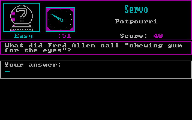 Trivia Savant IBM PC/Compatibles Screenshot: This is an easy question...