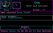 Trivia Savant for IBM PC/Compatibles - A correct answer!