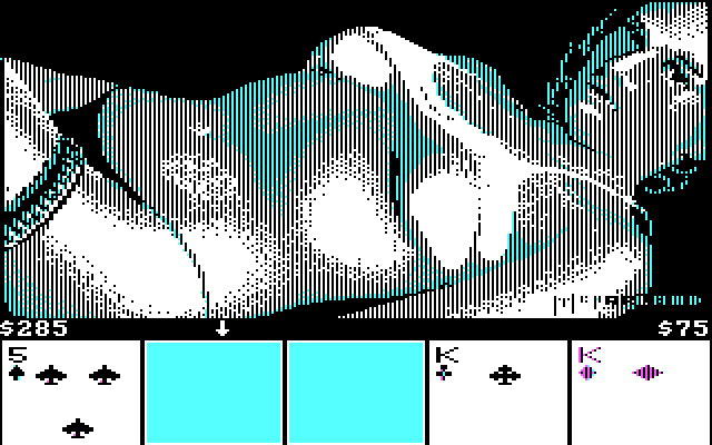 Strip Poker: A Sizzling Game of Chance IBM PC/Compatibles Screenshot: Selecting cards to hold on to and to discard.