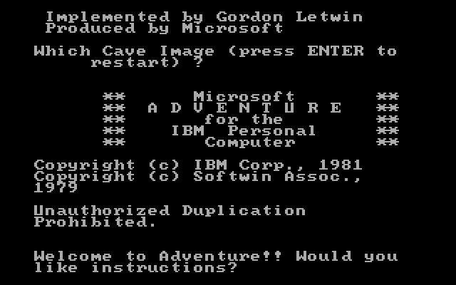 Microsoft Adventure IBM PC/Compatibles Screenshot: Starting the game.
