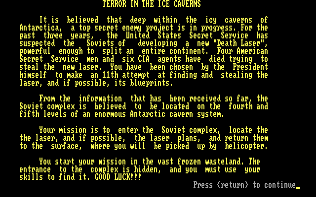 Terror in the Ice Caverns IBM PC/Compatibles Screenshot: The story so far...