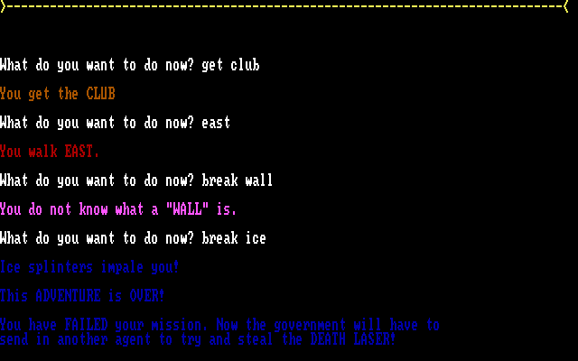 Terror in the Ice Caverns IBM PC/Compatibles Screenshot: Game over!