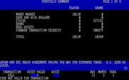 Money Bags: Beat the Gnome of Zurich for IBM PC/Compatibles - The portfolio summary.