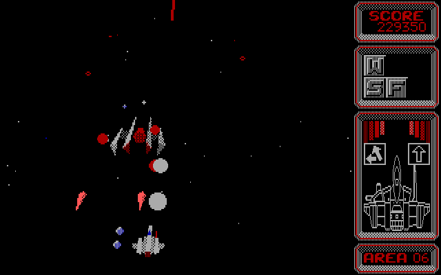 Silpheed IBM PC/Compatibles Screenshot: Close encounter with a large opponent.