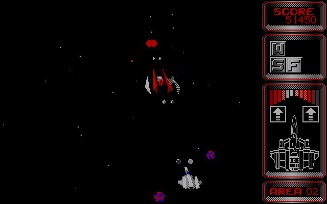 Silpheed IBM PC/Compatibles Screenshot: Battle with a large ship.