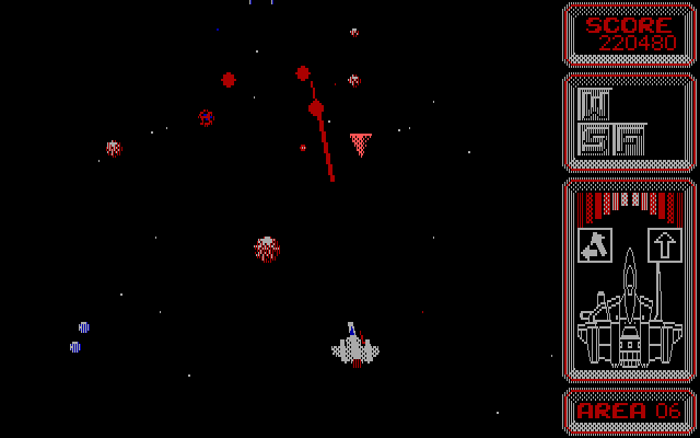 Silpheed IBM PC/Compatibles Screenshot: Flying through an asteroid belt.