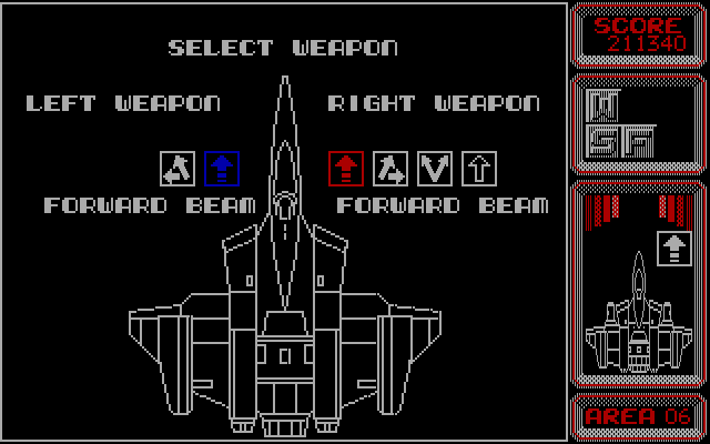 Silpheed IBM PC/Compatibles Screenshot: For each level you can select which weapons the Silpheed is equipped with.