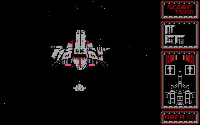 Silpheed IBM PC/Compatibles Screenshot: Arriving safely at the end of the first round.
