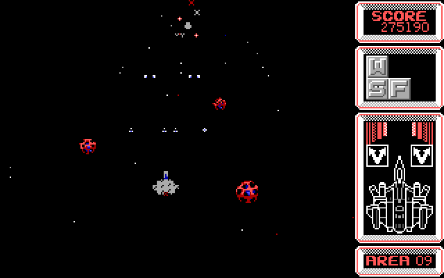 Silpheed IBM PC/Compatibles Screenshot: Those red asteroids can be shot to release power ups.
