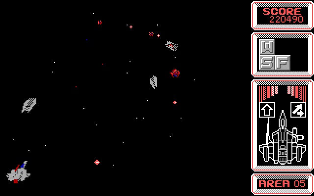 Silpheed IBM PC/Compatibles Screenshot: Shoot the red asteroids to release power ups...