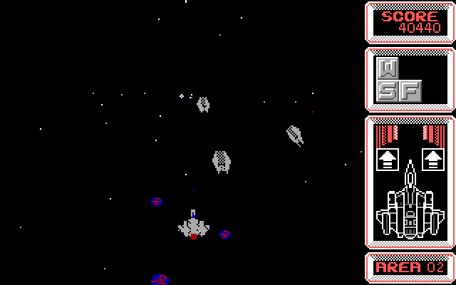 Silpheed IBM PC/Compatibles Screenshot: Asteroids orbiting the Silpheed provide some protection...