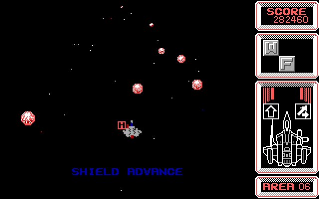 Silpheed IBM PC/Compatibles Screenshot: Entering an asteroid belt...collect the H to increase your shield.