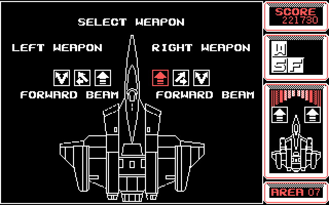 Silpheed IBM PC/Compatibles Screenshot: Select the Silpheed's weapons for the next level...