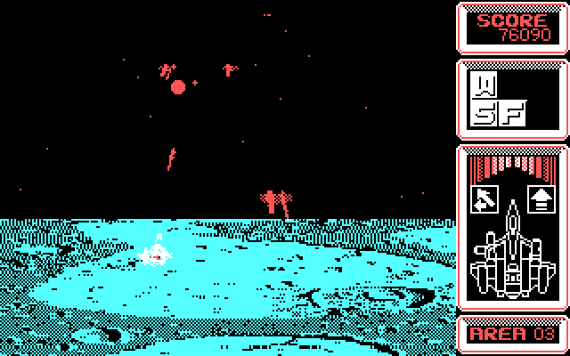 Silpheed IBM PC/Compatibles Screenshot: Fighting above a planet surface...