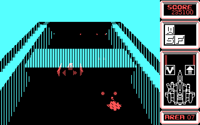 Silpheed IBM PC/Compatibles Screenshot: A large enemy ship...and the end of the fortress level!