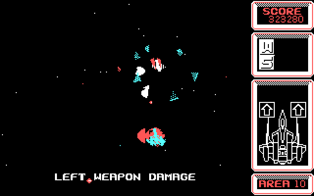 Silpheed IBM PC/Compatibles Screenshot: I'm hit! Some weapon damage...