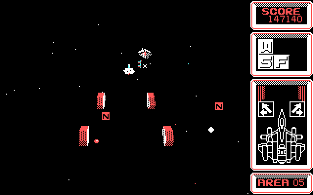 Silpheed IBM PC/Compatibles Screenshot: The red blocks attempt to crush the Silpheed...