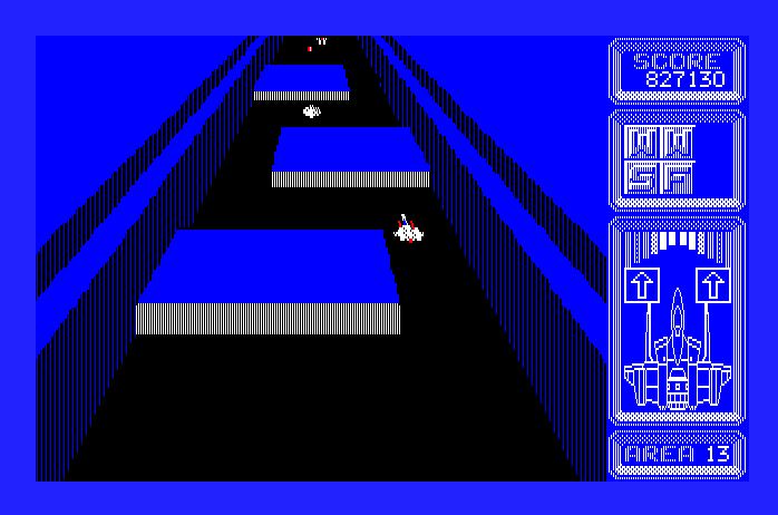 Silpheed Apple IIgs Screenshot: The path gets difficult to navigate at times.