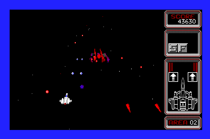 Silpheed Apple IIgs Screenshot: Attacking a large ship...