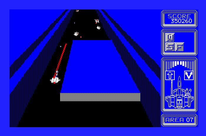Silpheed Apple IIgs Screenshot: Sometimes the fortress paths are narrow.