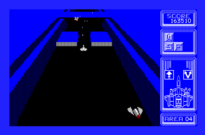 Silpheed Apple IIgs Screenshot: Flying through the fortress level...