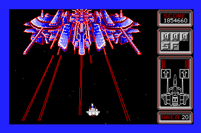 Silpheed Apple IIgs Screenshot: Battle with Gloire. Dodge lots of lasers!