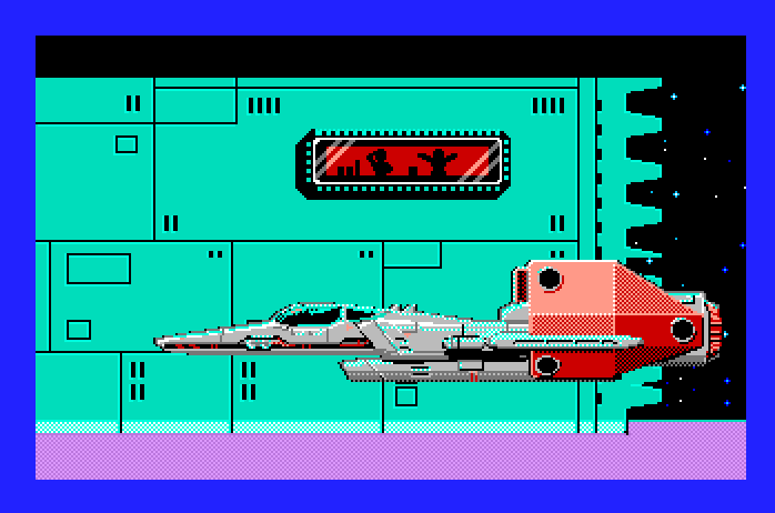Silpheed Apple IIgs Screenshot: People cheer as the Silpheed flies by...