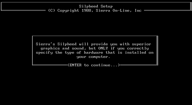 Silpheed IBM PC/Compatibles Screenshot: Introduction screen (Version 1.0).