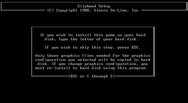 Silpheed IBM PC/Compatibles Screenshot: Copy the game to a hard disk?