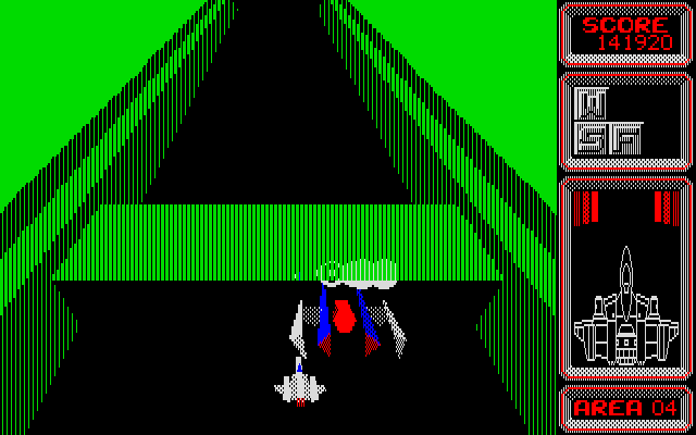 Silpheed PC-8800 Series Screenshot: Blasting a large ship...