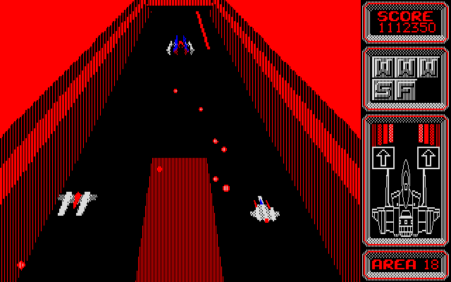 Silpheed PC-8800 Series Screenshot: Lots of bullets to dodge in a narrow passageway here...