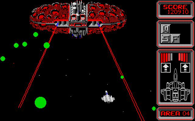 Silpheed PC-8800 Series Screenshot: Flying into a fortress level...