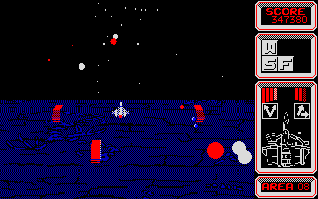 Silpheed PC-8800 Series Screenshot: Above planet areas are tough since no bonus items are available.