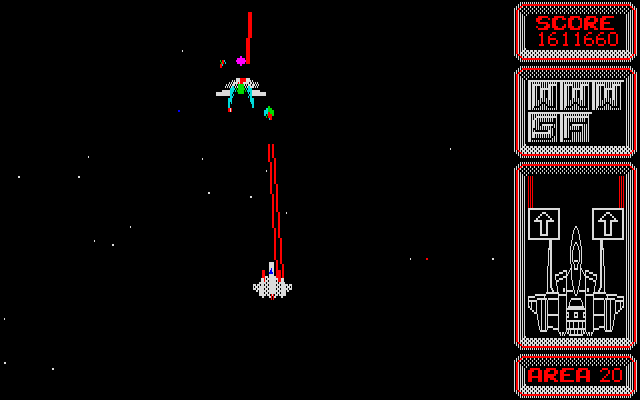 Silpheed PC-8800 Series Screenshot: Area 20 begins with a battle with 5 large enemies.