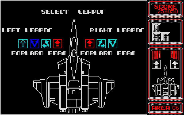 Silpheed PC-8800 Series Screenshot: Select your preferred weapons at the start of every level.