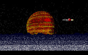 Silpheed for PC-8800 Series - The final cutscene; Silpheed flies by a planet...