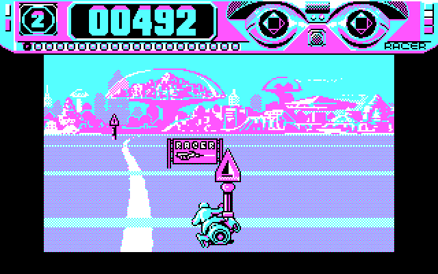 Space Racer IBM PC/Compatibles Screenshot: Whoa, don't crash!