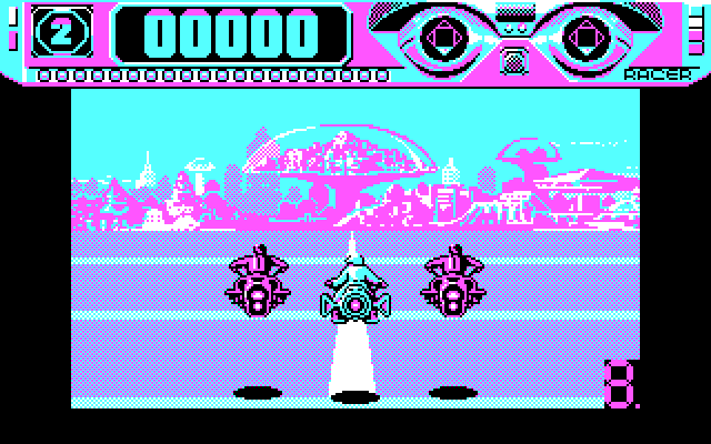 Space Racer IBM PC/Compatibles Screenshot: Beginning a race on the second track.