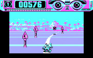 Space Racer for IBM PC/Compatibles - Don't crash into obstacles on the side of the road...