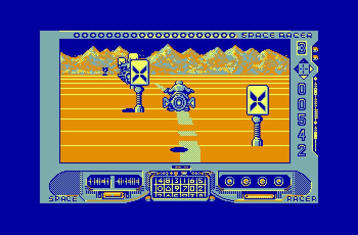 Space Racer Thomson TO Screenshot: Stay on the road, and don't hit those signs!