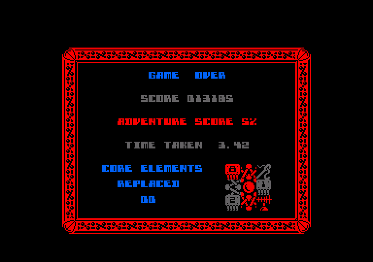 Starquake Amstrad CPC Screenshot: Game over.