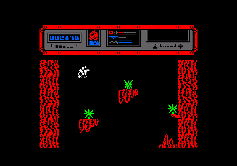 Starquake Amstrad CPC Screenshot: I landed on one of those spikes and lost a life...