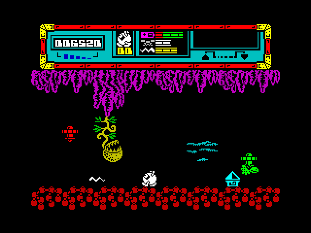 Starquake ZX Spectrum Screenshot: Shoot opponents before they shoot you!