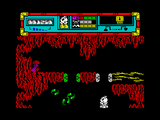 Starquake ZX Spectrum Screenshot: That narrow gap can be deceivingly deadly...