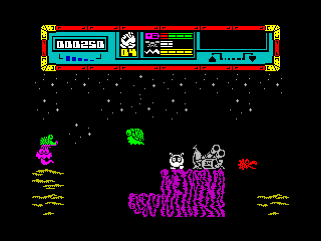 Starquake ZX Spectrum Screenshot: The starting location.