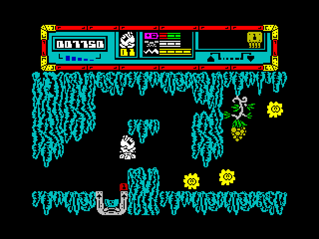 Starquake ZX Spectrum Screenshot: A tricky space to navigate through...