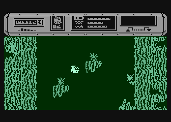 Starquake Atari 8-bit Screenshot: Don't fall on to the spikes! They're deadly!